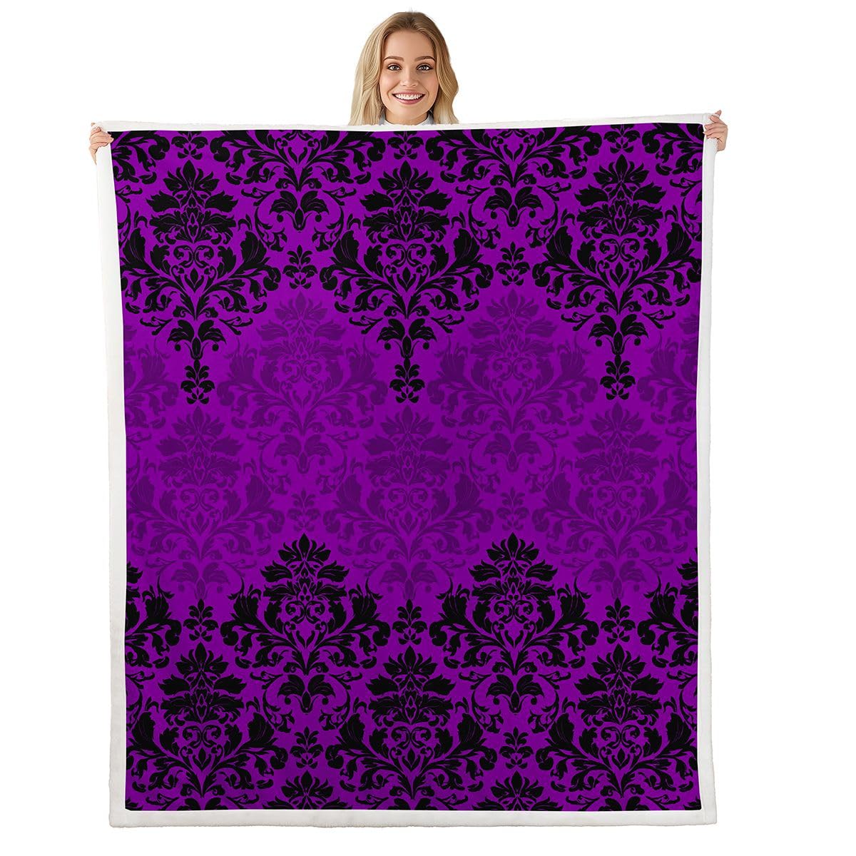 Jeté de canapé baroque ornemental violet grand couvre-lit victorien