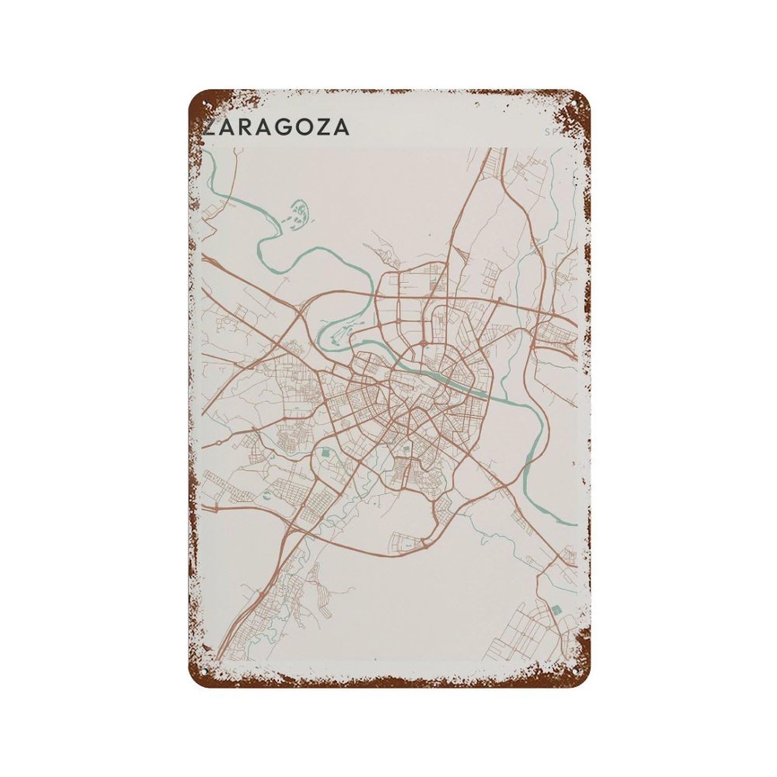 xiaoxiaoshen Zaragoza Map Spain Travel Gift Minimalist Wall Decor Art Metal Tin Poster Modern Home Decor Art Home Bar Shop Decorations Vintage Sign 30x20cm