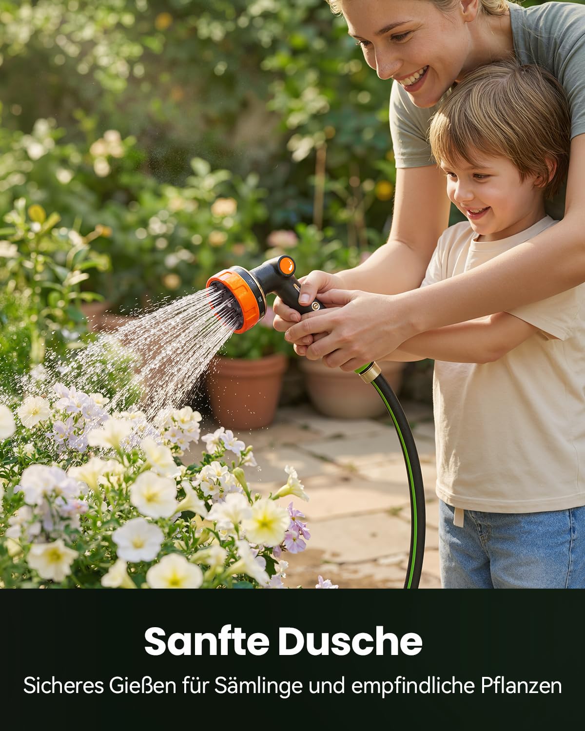RAINPOINT Gartenbrause, Metall Garten Handbrause mit 10 Bewässerungsmuster, Mühelose Wasserfluss-Regelung, Hochdruck Gartenschlauch Spritze für Bewässerung, Autowaschen, Orange
