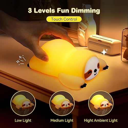 Miniatura 2 de Linda luz nocturna de perezoso para niños, luz nocturna regulable de 3 niveles, regalo de perezoso con luz blanda de silicona, lámpara táctil