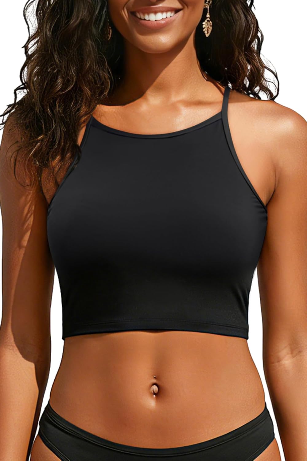 Aqua Eve Women's Sport Bra Bikini Tops Racerback Swimsuit High Neck Bathing Suit Crop Swim Tops Only No Bottom