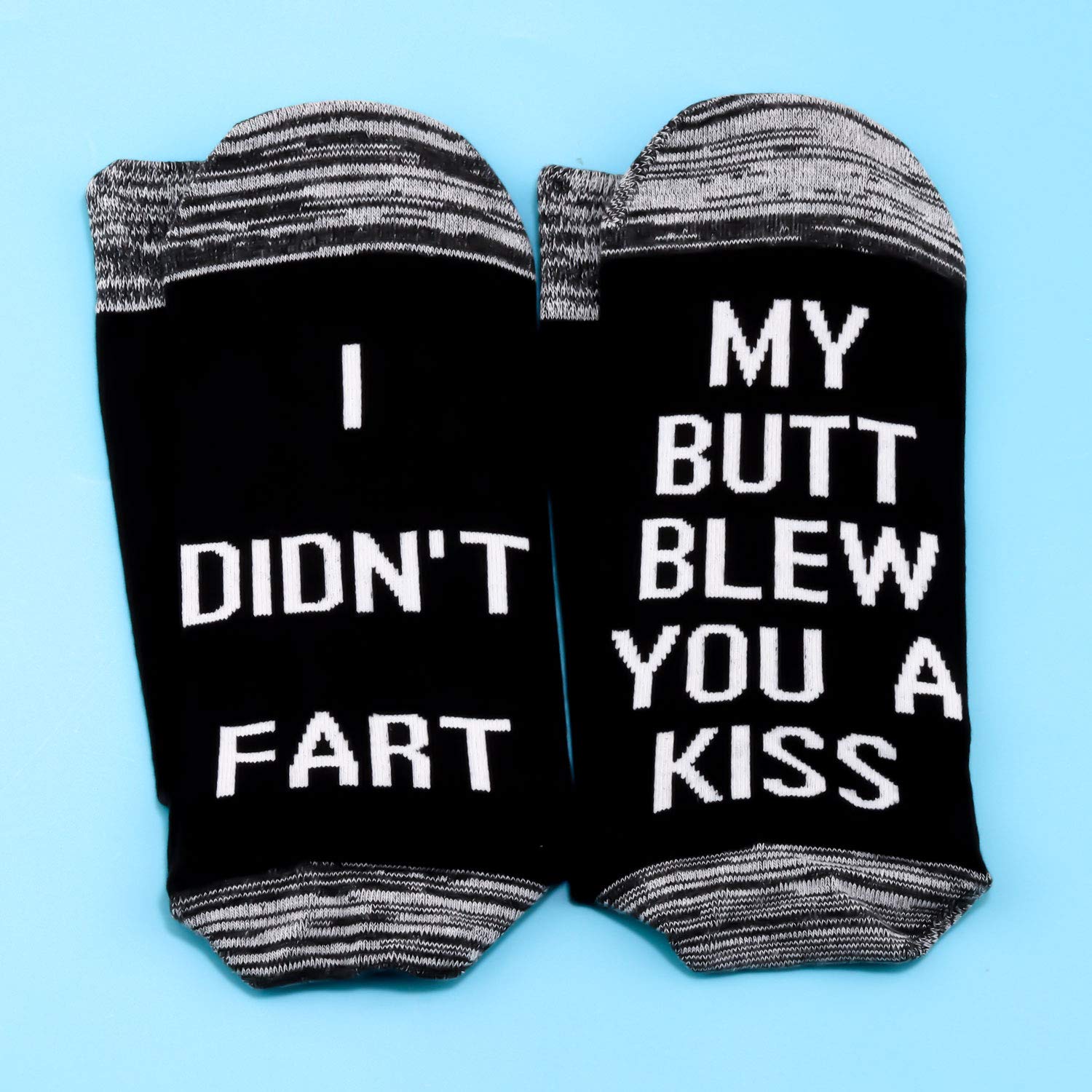 JXGZSO 2 Pairs Fart Joke Gift Fart Socks I Didn't Fart My Butt Blew You A Kiss Socks Poop Gift