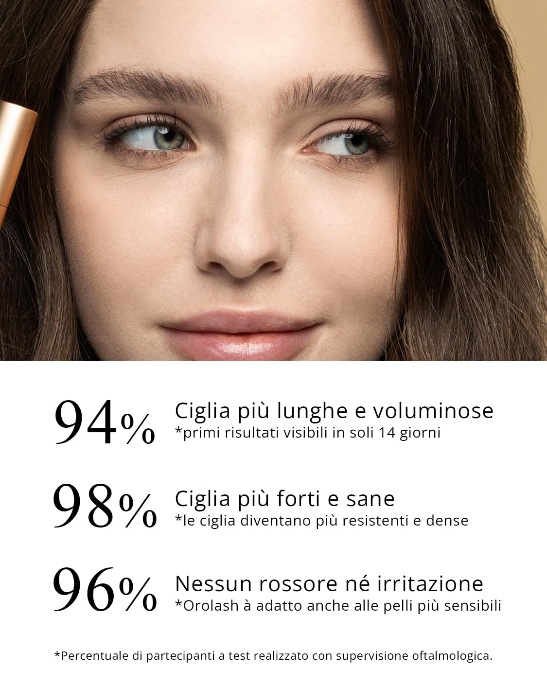 Siero Ciglia Allungante e Volumizzante OROLASH 3ML (3 mesi) | Ideale Per Infoltimento Ciglia e Sopracciglia | 100% EFFICACE