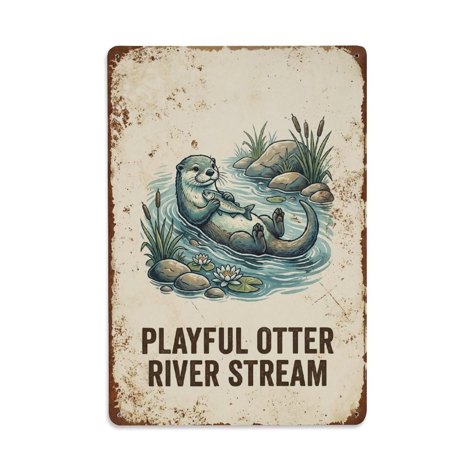 Okngb Style Folk Otter Wildlife Motto Vintage Aged Nature Metal Tin Sign Plaque Wall Decor For Cafe, Man Cave, Club Bar, Office, Home Garden Round Metal Poster 8X12inch