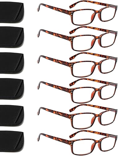 Kerecsen - Paquete de 6 lentes de lectura con bloqueo de luz azul, lentes de lectura con bisagra de resorte, para computadora, para hombres y mujeres