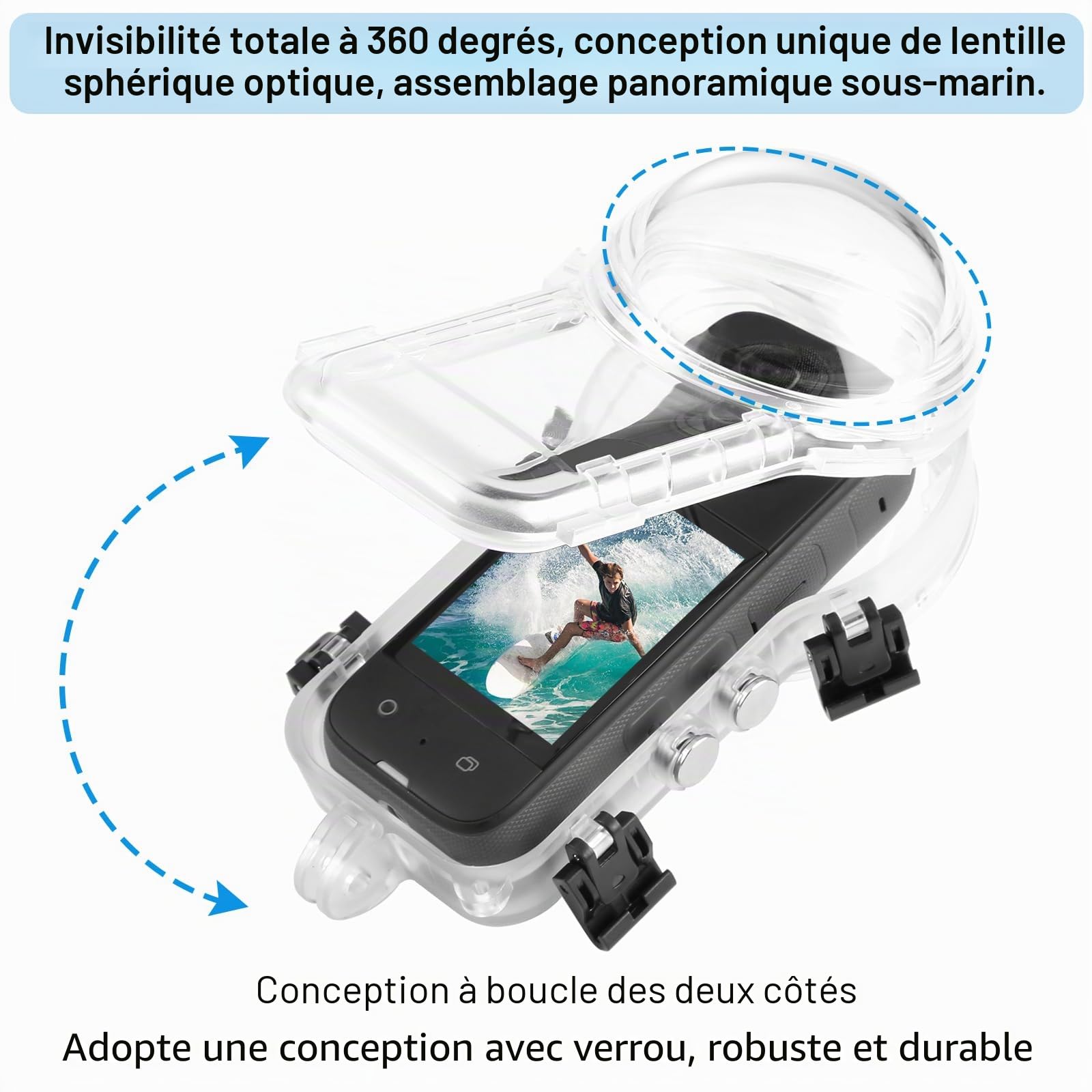 PULUZ Étui de plongée étanche 60 m pour Insta360 X5, coque de protection invisible sous l'eau pour Insta360 X5 Accessoires pour appareil photo photo à 360 degrés