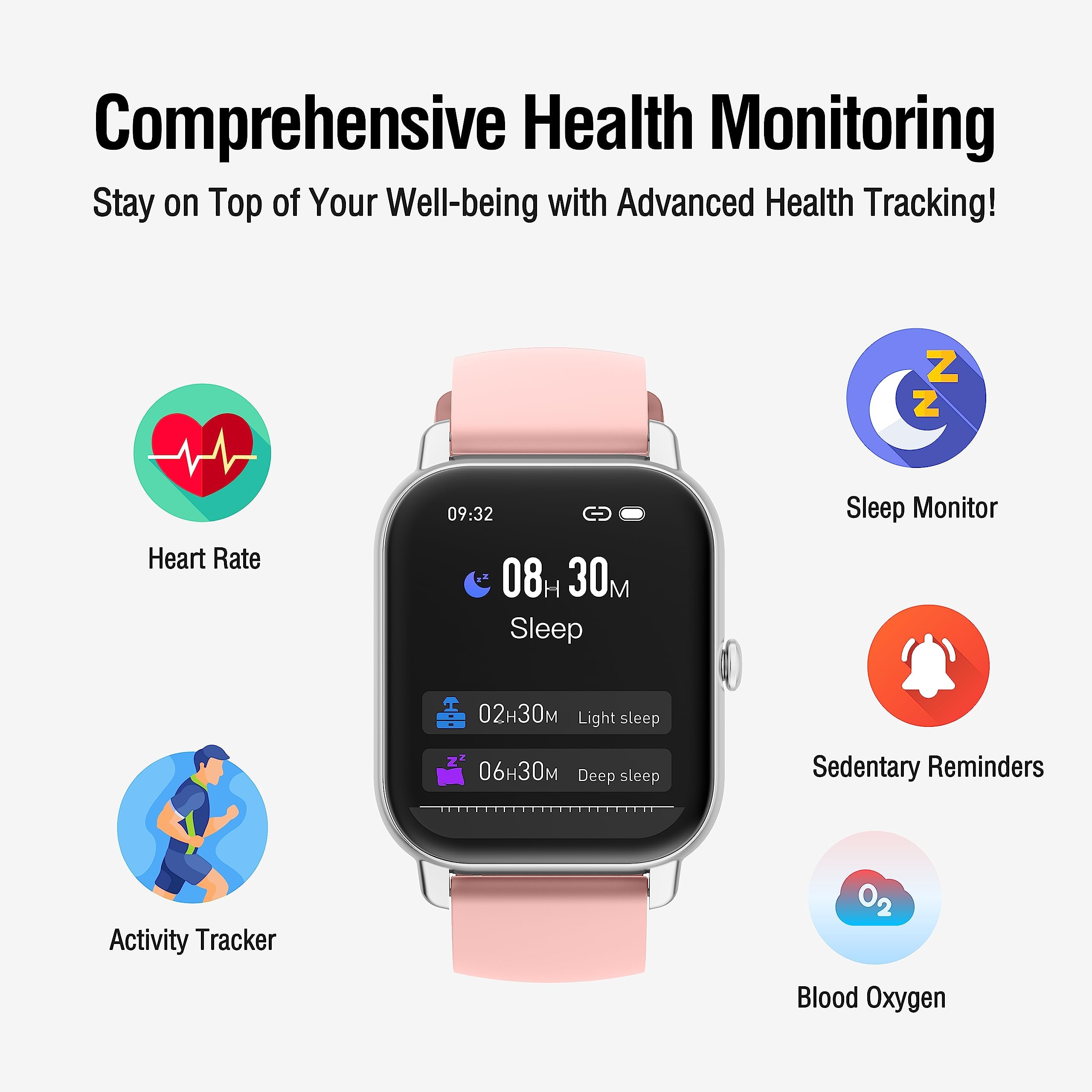 Smartwatch Uomo Donna con Effettua o Risposta Chiamate, 1.85" Orologio Smartwatch Contapassi/Sonno/Cardiofrequenzimetro, 110+ Modalità Sportivo Smart Watch, IP68 Orologio Fitness per Android iOS