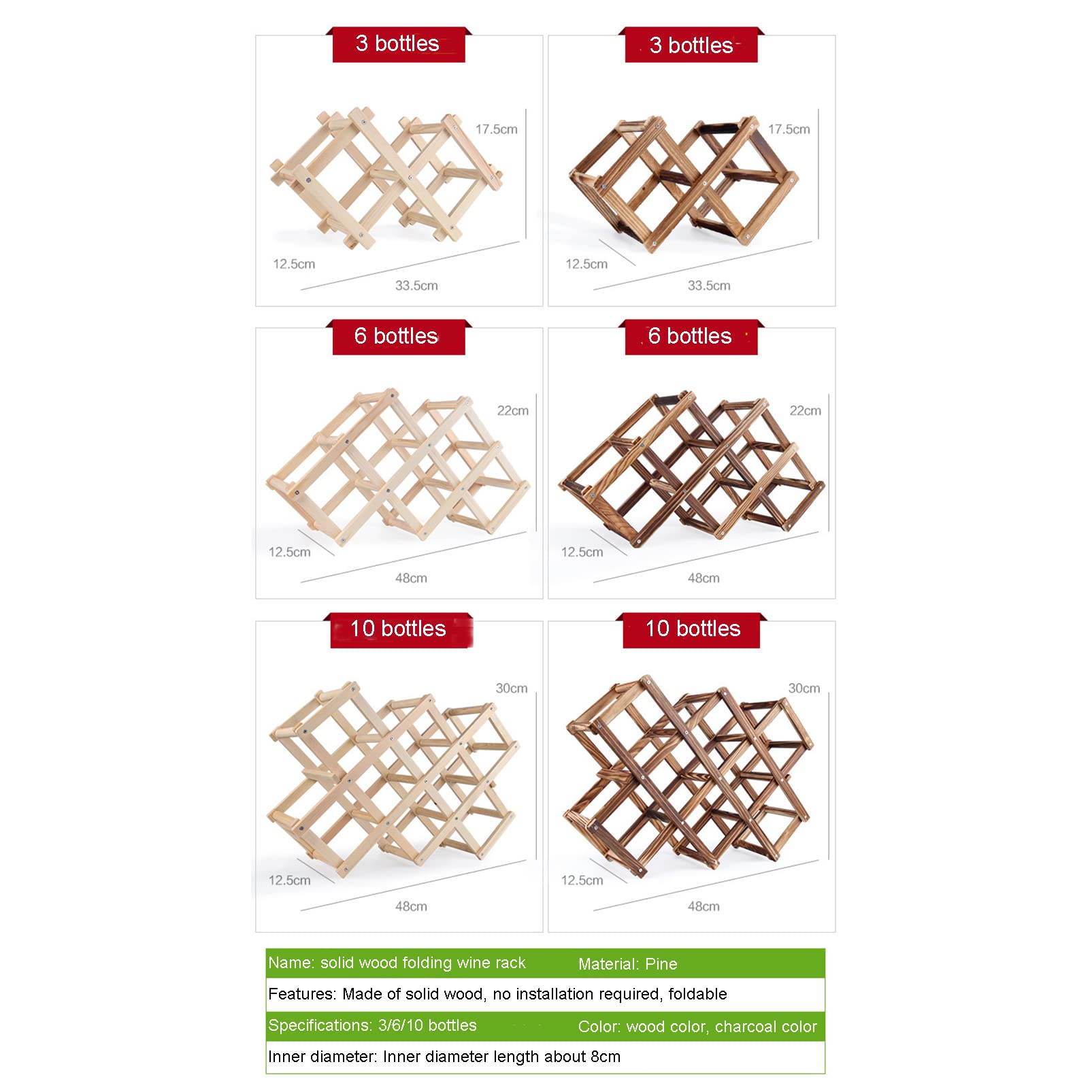 Casier à vin en bois – Support de bouteille de table sur pied pour eau et vin – Idéal pour les plans de travail de cuisine, garde-manger et réfrigérateurs – Solution de rangement compacte
