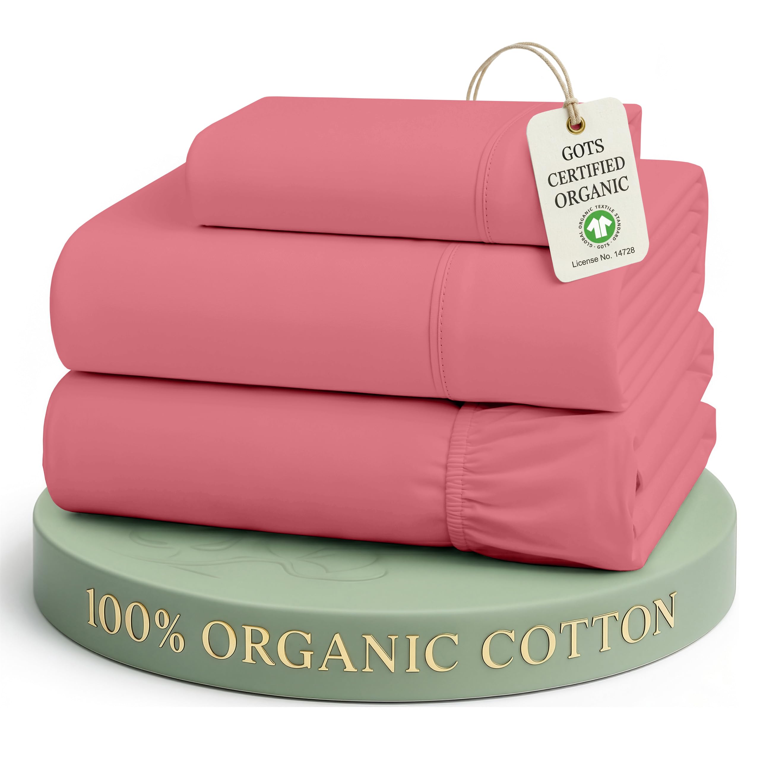 LANE LINEN Twin Sheet Set 100% Organic Cotton 3pc Percale - Mineral Red