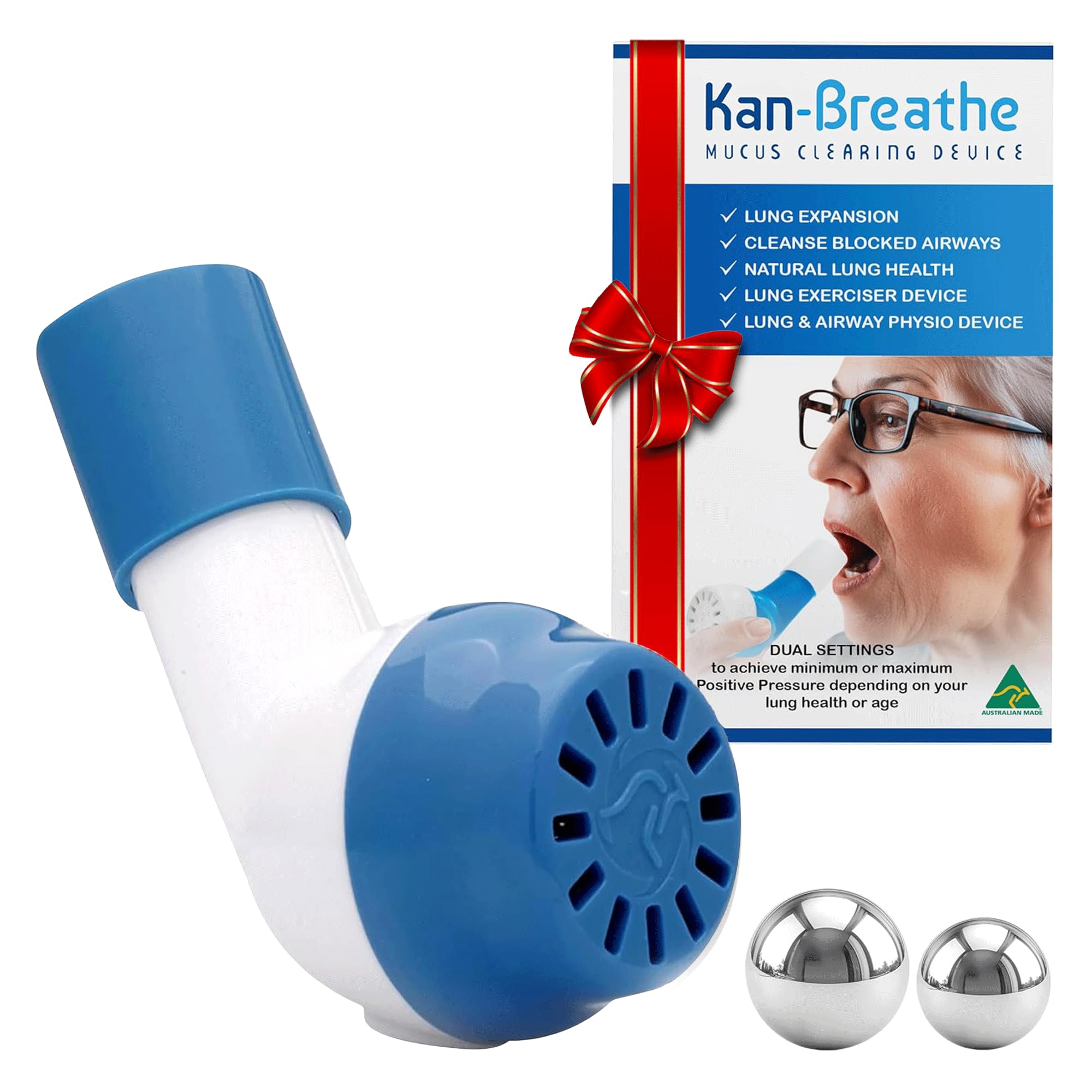Natural Lung Exerciser & Mucus Removal Device – OPEP Breathing Exercise Trainer for Airway Clearance & Lung Strength – Adjustable Resistance Steel Ball Bearings – Made in Australia – White