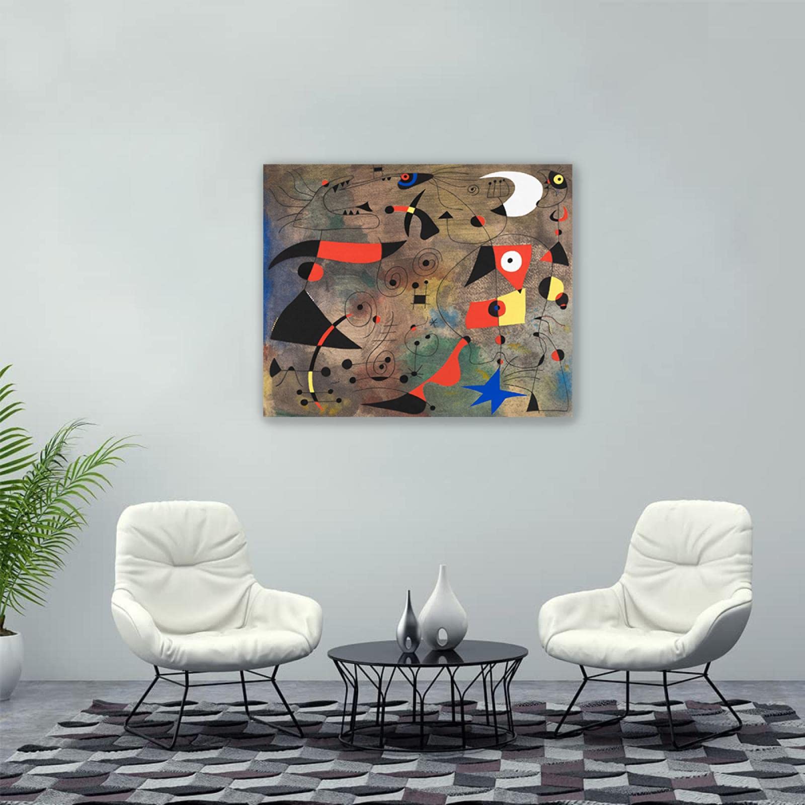 Joan Miro płótno sztuka ścienna słynne abstrakcyjne obrazy nadruk na płótnie (kobieta i ptak, 1959) reprodukcja sztuka plakat gotowy do powieszenia Joan Miro obraz do salonu dekoracja 30 x 40 cm w ramie