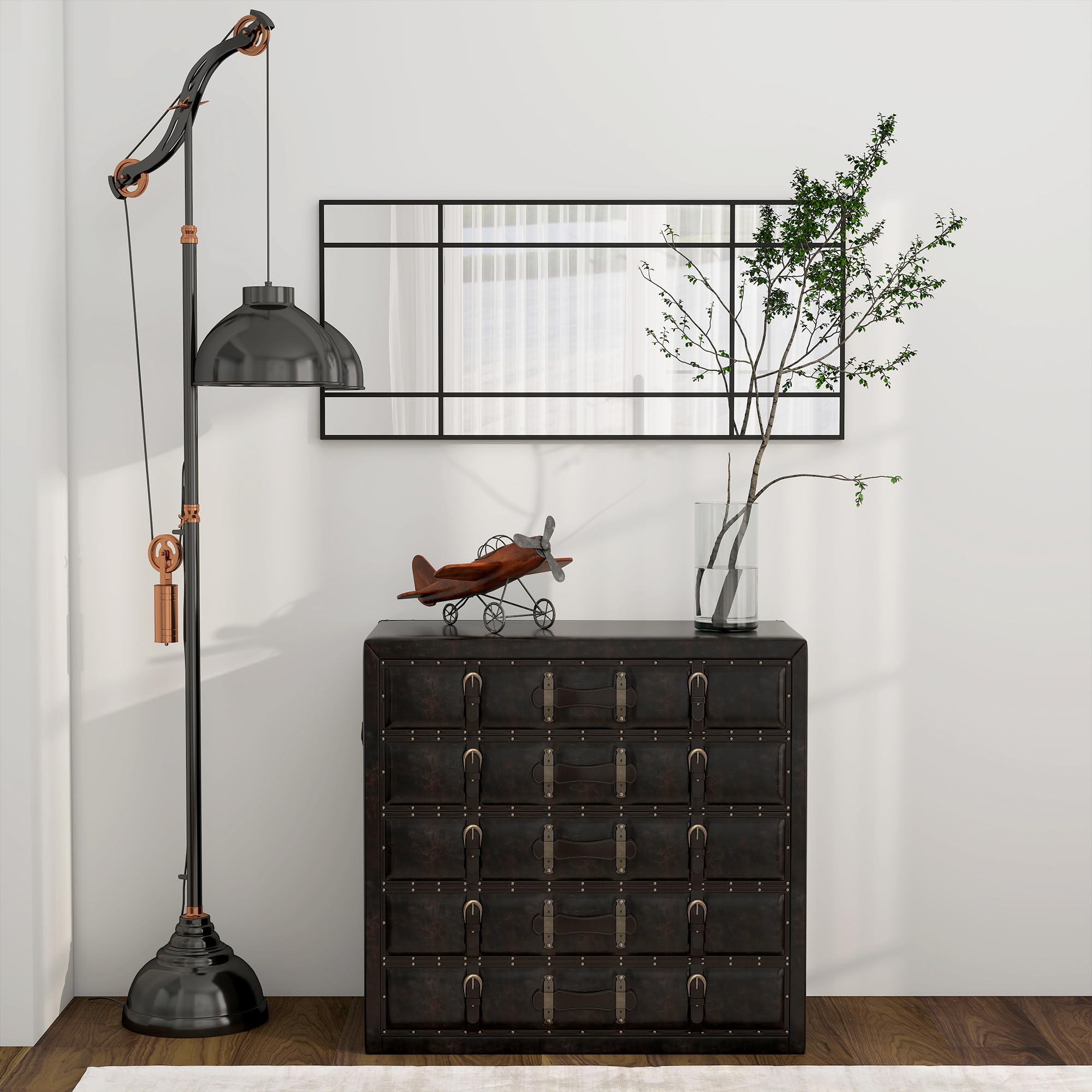 HOMCOM Specchio Moderno Stile Finestra, Specchiera da Camera e Soggiorno con Montaggio Verticale e Orizzontale, 110x50cm, Nero