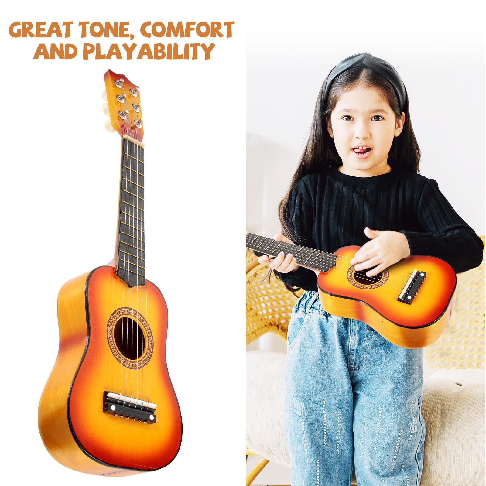 Amazon | Kisangel 1個 21インチ 6弦ギター 木製ギター フォークギター