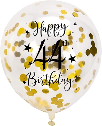 Miniatura 1 de Globos dorados de látex con confeti número 44, decoración de globos de fiesta de cumpleaños de 44 años para mujer o hombre, con confeti, 12