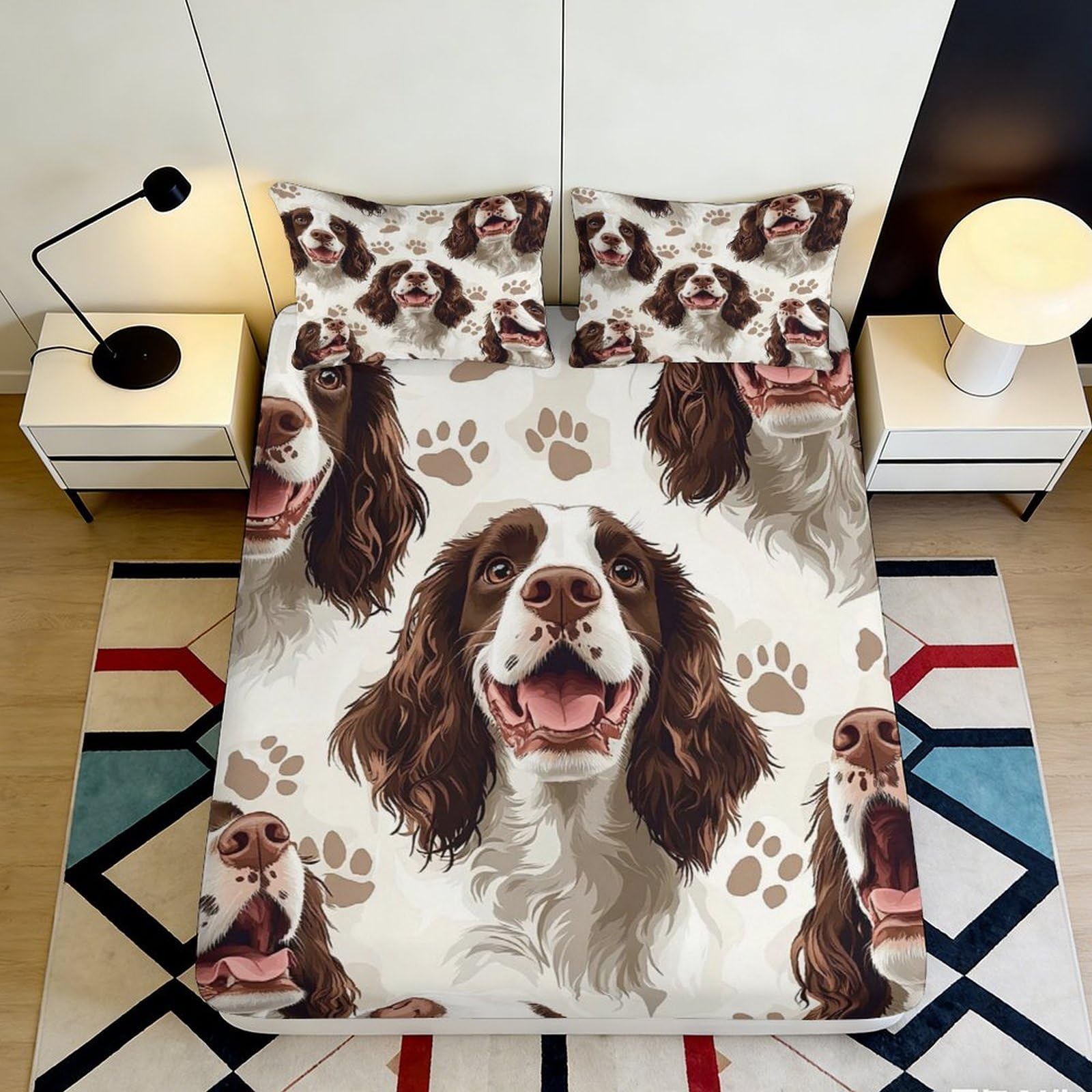 3D Printed Dog Portrait Fitted Sheet Microfiber Soft Paw Pattern Mattress Cover for Bedroom Guest Room Decor 90x200x25cm
