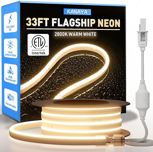 Vista 9 de KANAYA Luces de Cuerda LED RGB de Neón de 100 pies con Certificación ETL, 110-120V Impermeables que Cambian de Color, Tira de Iluminación con Rgb