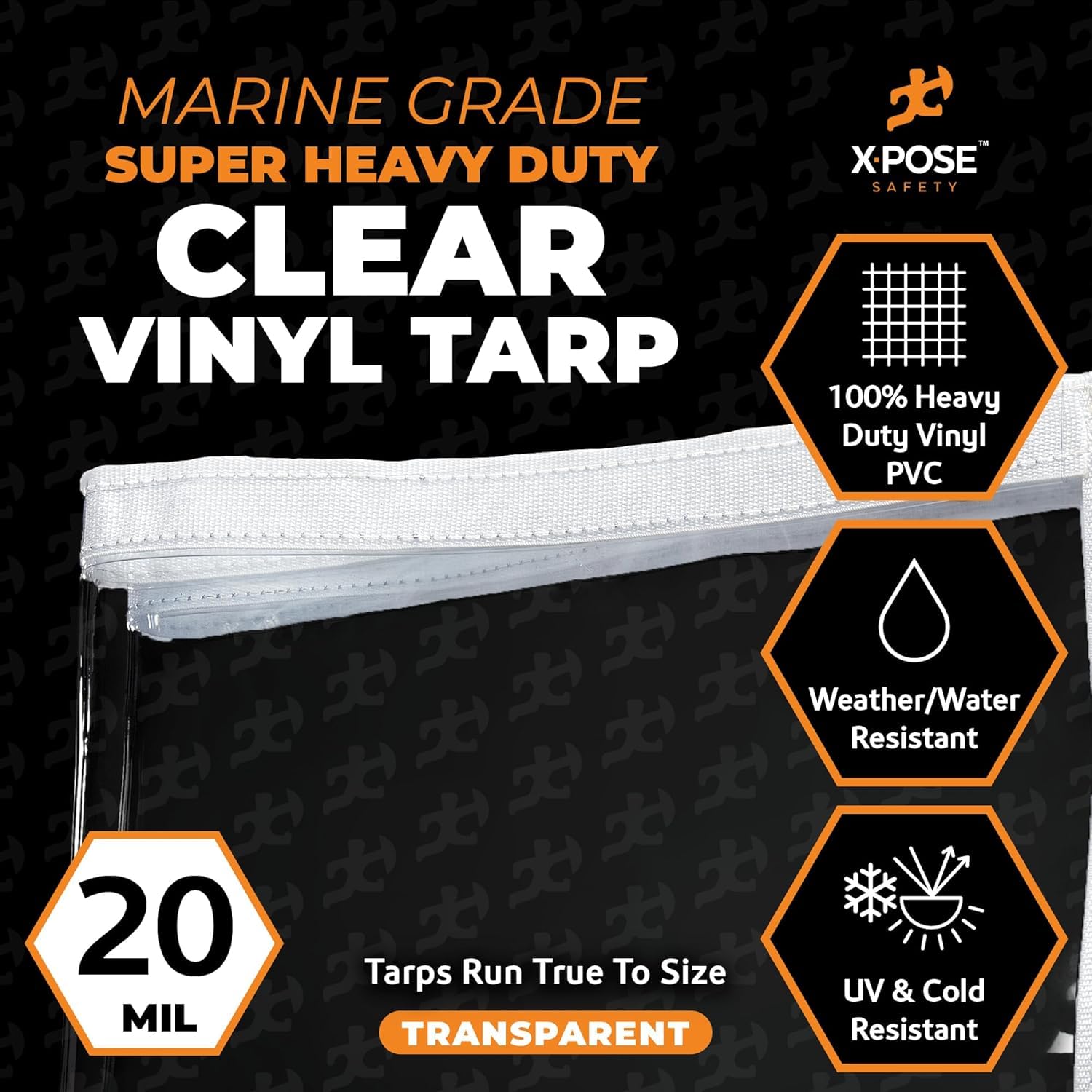 7' x 10' Clear Vinyl Tarp - Super Heavy Duty 20 Mil Transparent