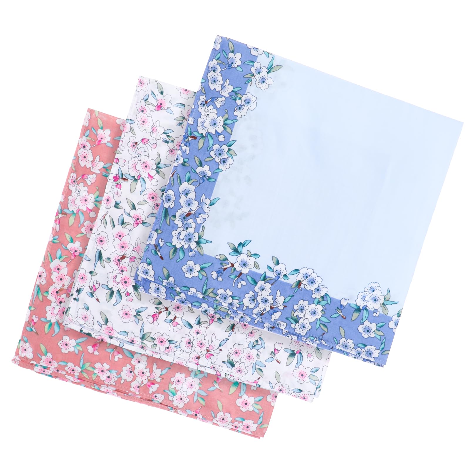 3 Pcs Ladies' Vintage Floral Handkerchiefs - Women's Embroidery Cotton Pocket Square Towels for Wedding Party