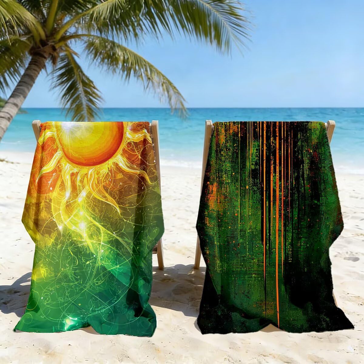 Toalla Playa 80x160 cm, Toalla Gimnasio Microfibra Secado Rapido, Juego de 2 Antiarena Toallas de Playa, Ligera Compacta Toallas Microfibra Grande para Viaje, Regalo Hombre Regalo Mujer (Sol) -4565