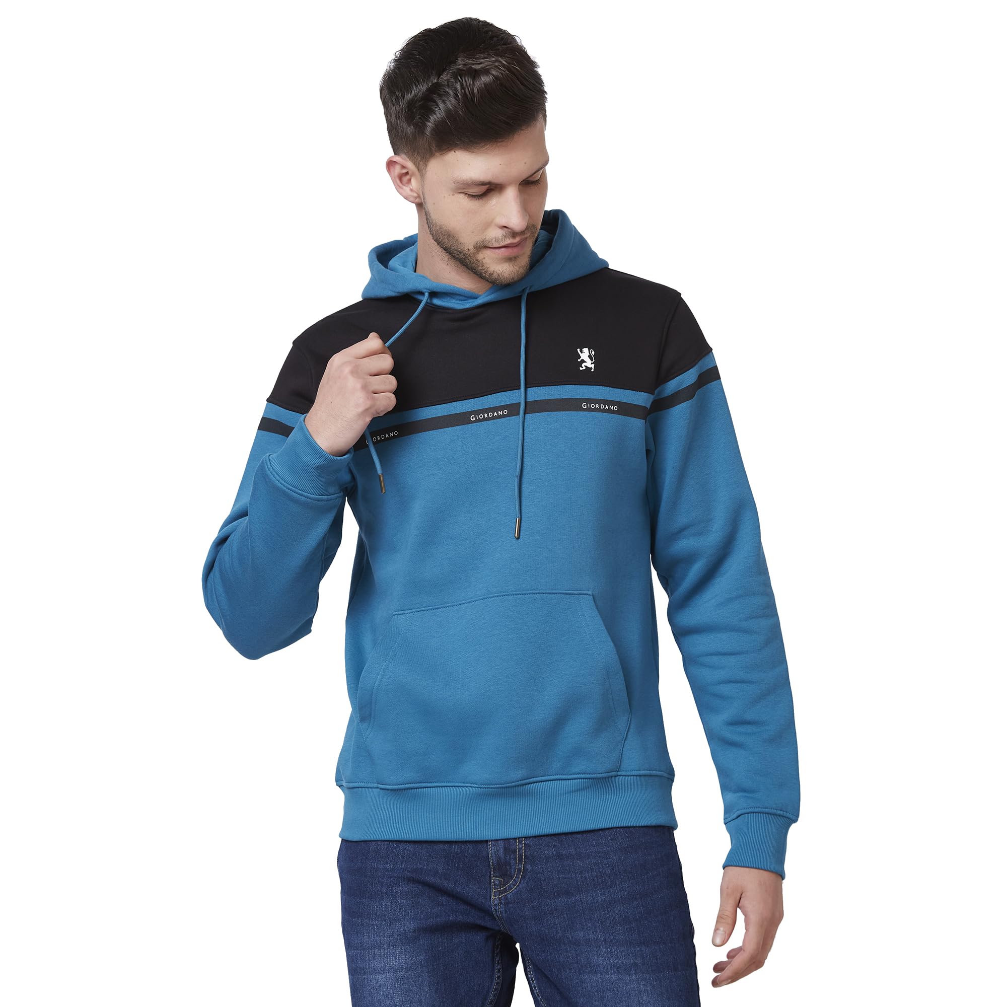 Giordano Men's Cotton Blend Colourblocked Long Sleeves Hooded Sweatshirt