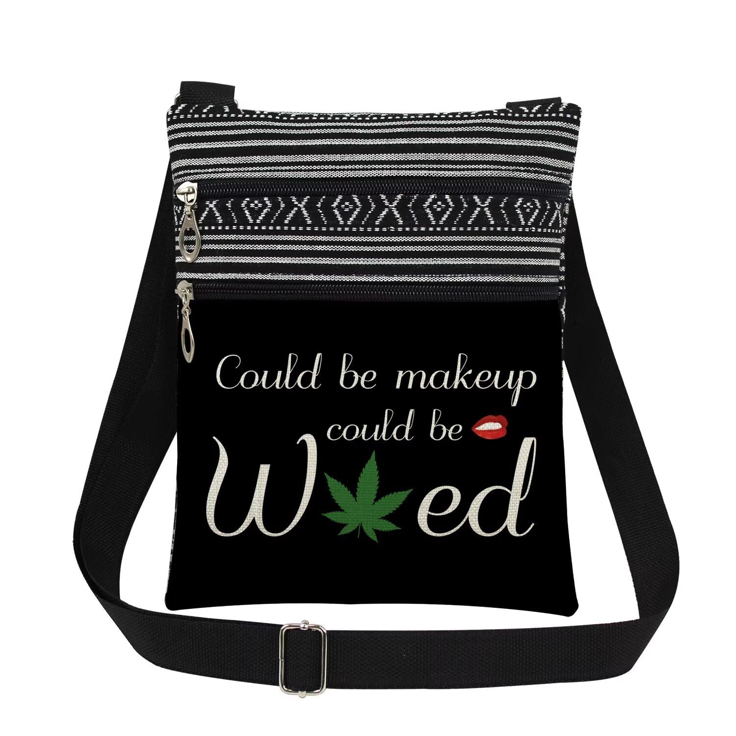 Could Be Makeup Could Be Weed Crossbody Bag Friend Gifts Funny Weed Leaf Messenger Bag Travel Crossbody Purse for Women Best Friends Sister Weed Gifts (Black)