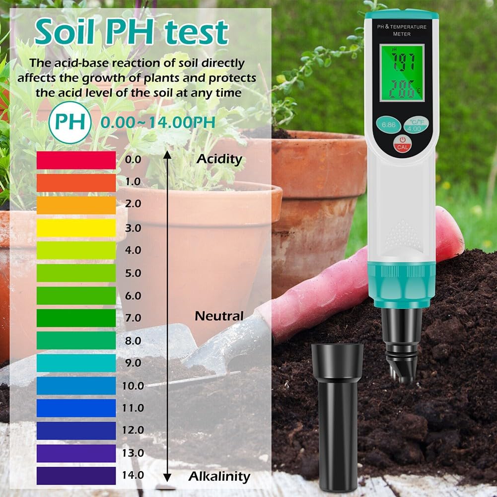 Whychstore Testeur de pH numérique pour aliments, étalonnage automatique avec compensation de température pour levain et sol, sonde à lecture rapide
