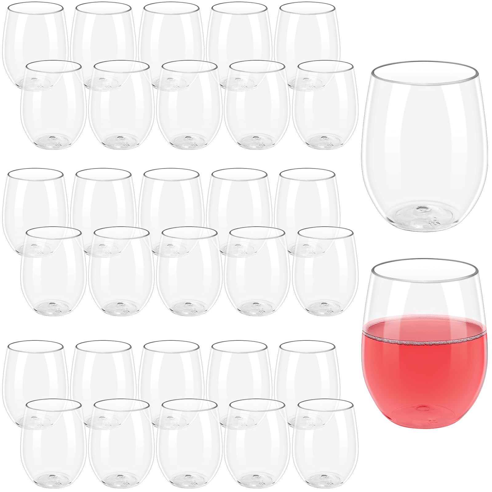 32 Pack Unbreakable Plastic Wine Glasses Stemless, 12 Oz Heavy Duty Clear Drinking Glasses Wine Cups, Disposable & Reusable for Champagne, Dessert, Food Samples, Catering, Weddings