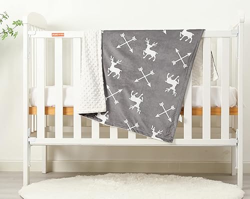 Miniatura 4 de Manta de felpa suave de ciervos para niños y niñas, unisex con estampado de animales, doble capa con respaldo punteado, manta para cuna de bebé,
