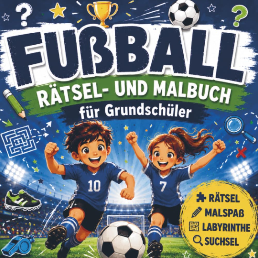 Fußball Rätsel- und Malbuch für Kinder: Wortsuchrätsel, Labyrinthe, Sudokus, Witze, Kreativaufgaben & Ausmalbilder - Für Grundschüler ab 6 Jahren