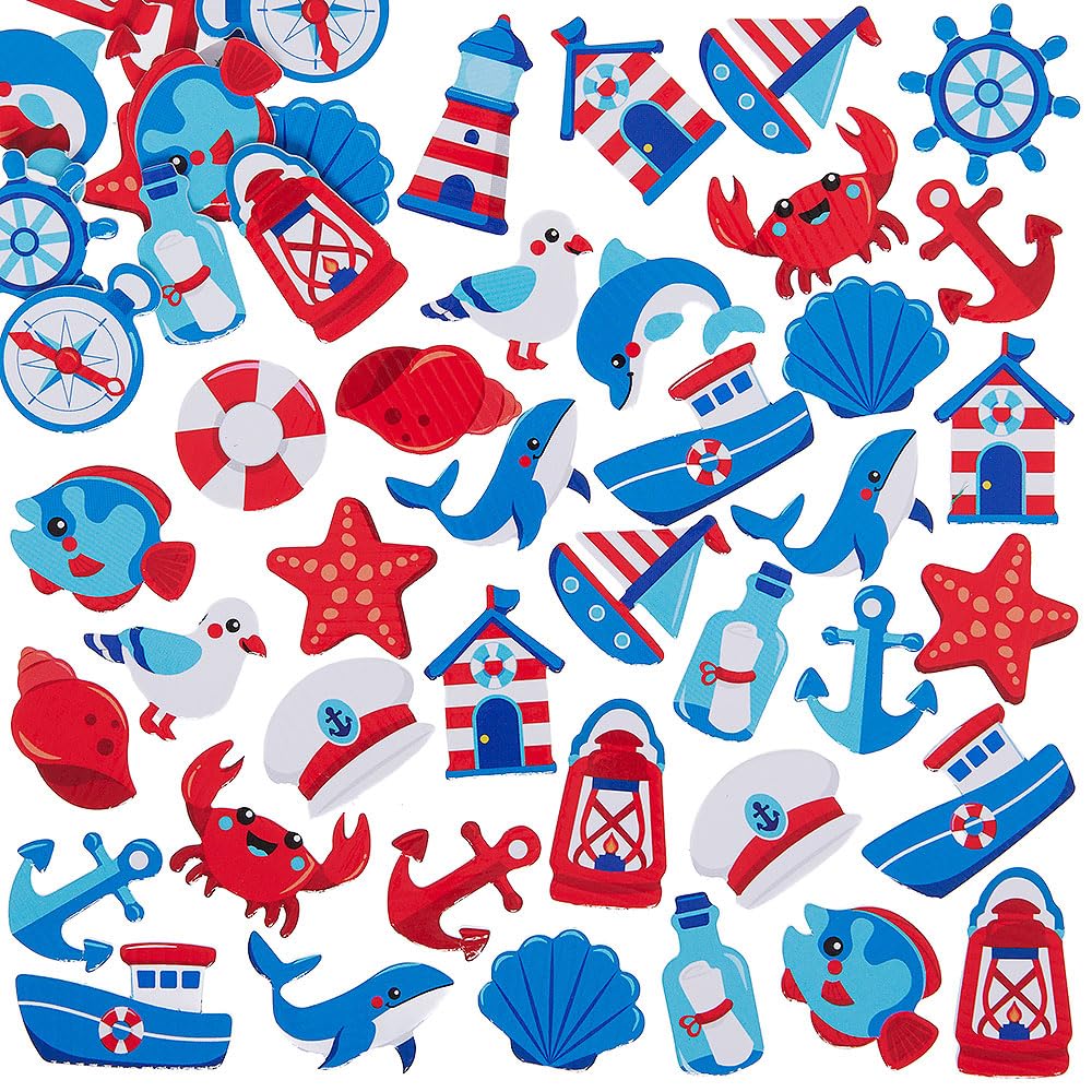 Baker Ross VC170 Nautical Foam Stickers - Pack of 120, Sea & Sailor Craft Stickers