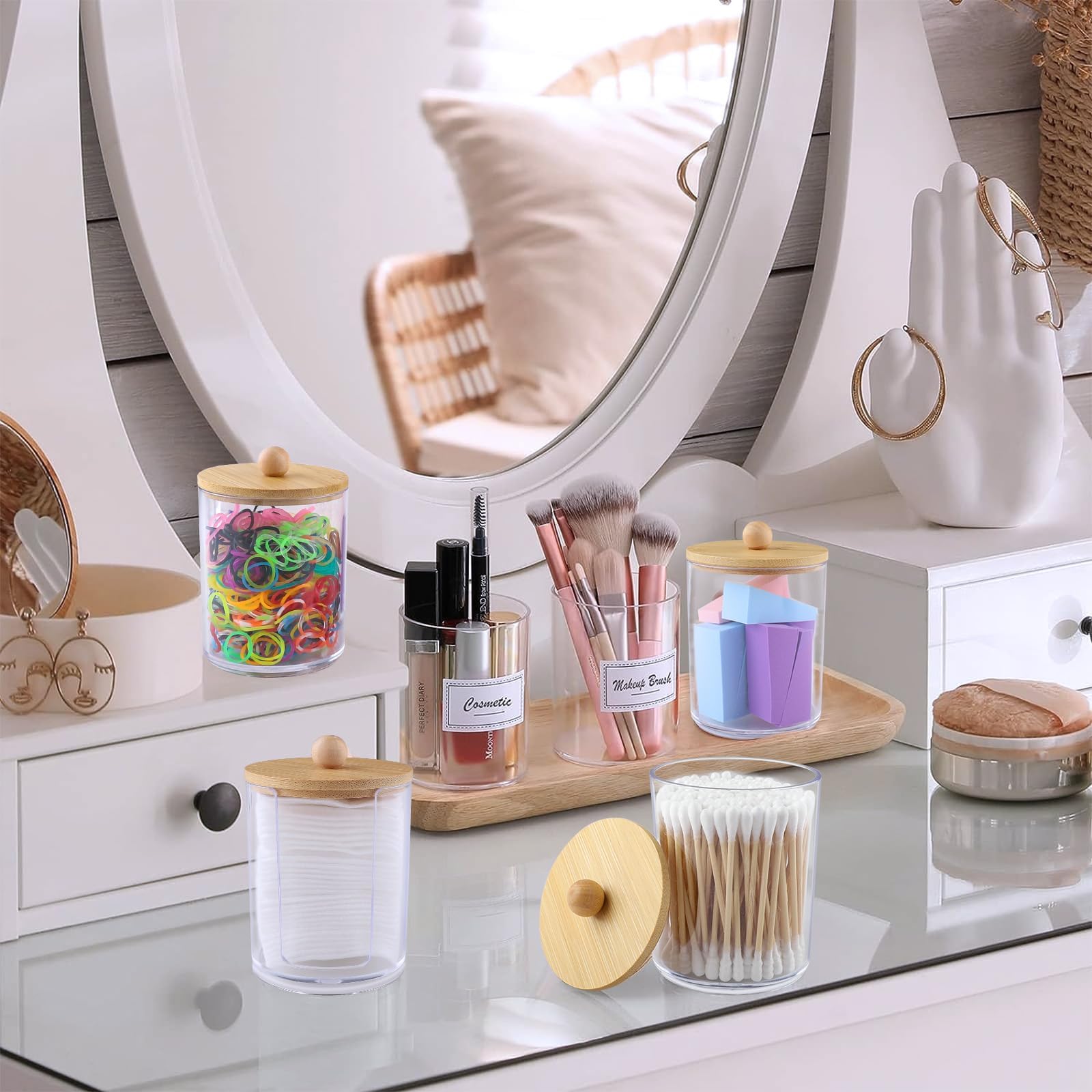 Porta Cotton Fioc Con Coperchio - Organizzatore Bagno Trasparente, Design Elegante E Funzionale