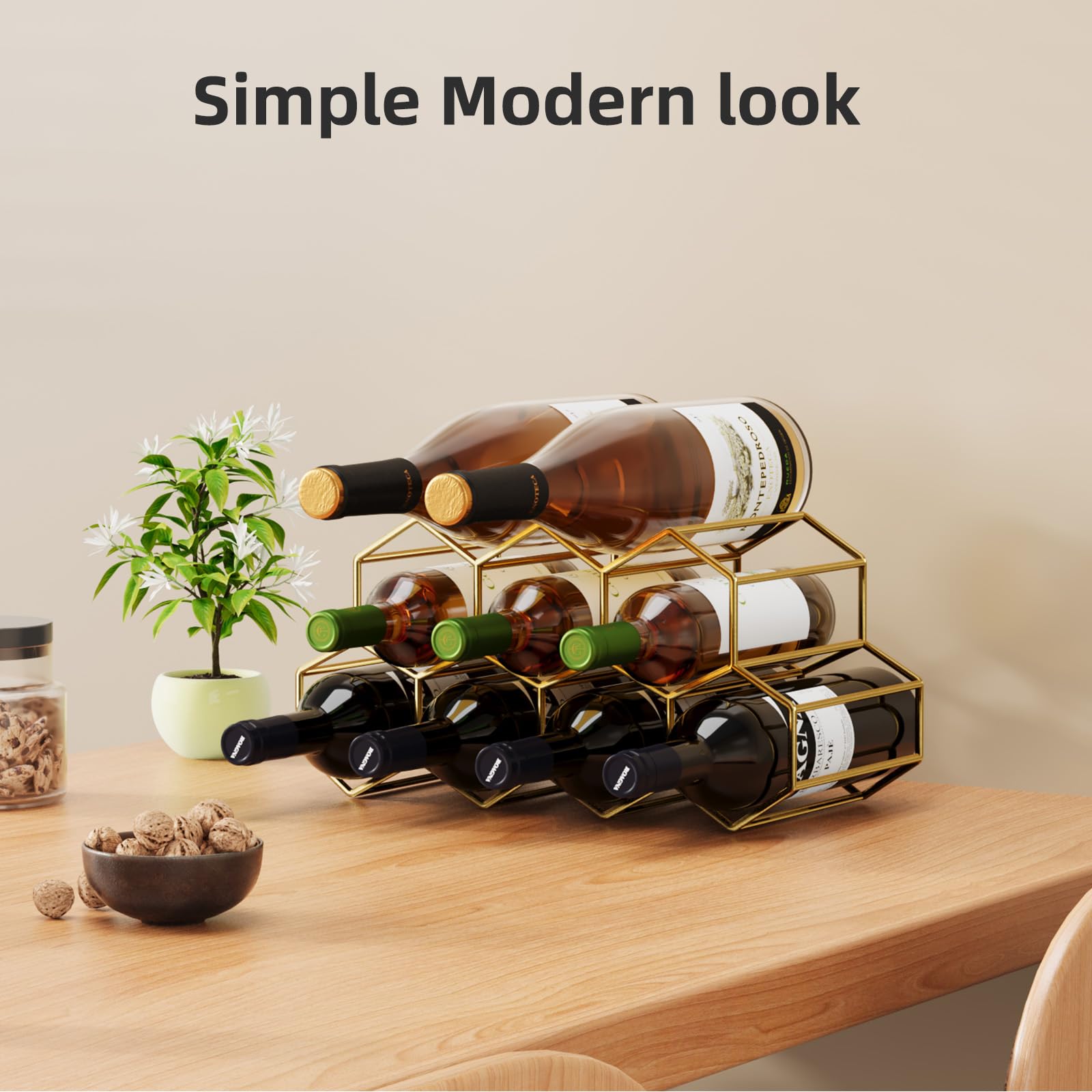Snapklik.com : Urban Deco Small Gold Wine Rack 9 Bottle Holder Countertop