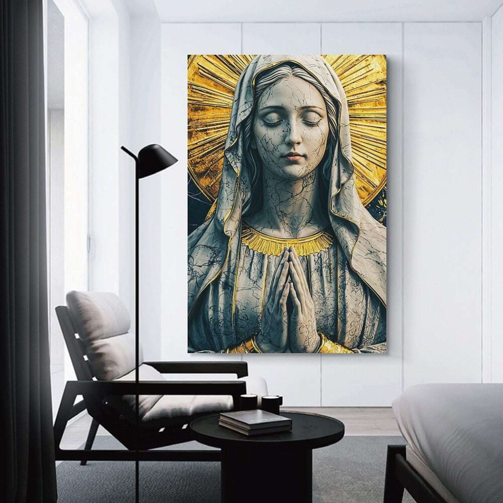 Junmoney Unframe-Style-8 Wall Art Print Golden Halo Virgin Statue, 20X30inch(50X75cm), For Contemporary Homes, Apartments Or Offices, An Easy Choice For New Home Styling