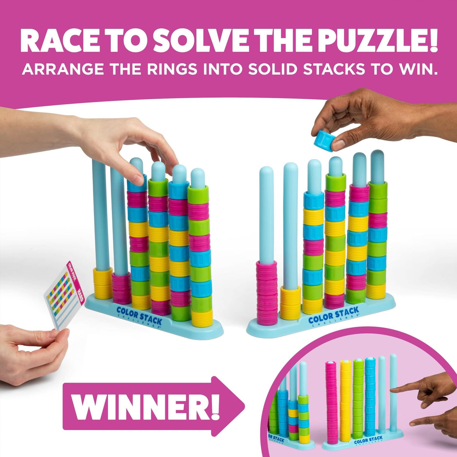 Wooden Color Match Challenge Game, Color Stack Challenge Game,Stacking Game for Family & Adults - Logical Thinking Puzzle with 60+ Challenges Speed & Strategy Game for Game Night - 4