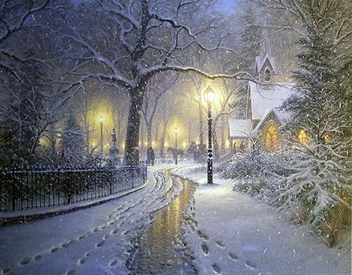 Miniatura 1 de Kit de pintura de diamantes 5D por números, escena de nieve de invierno de árbol, kits de punto de cruz de gran tamaño para adultos, diamantes de