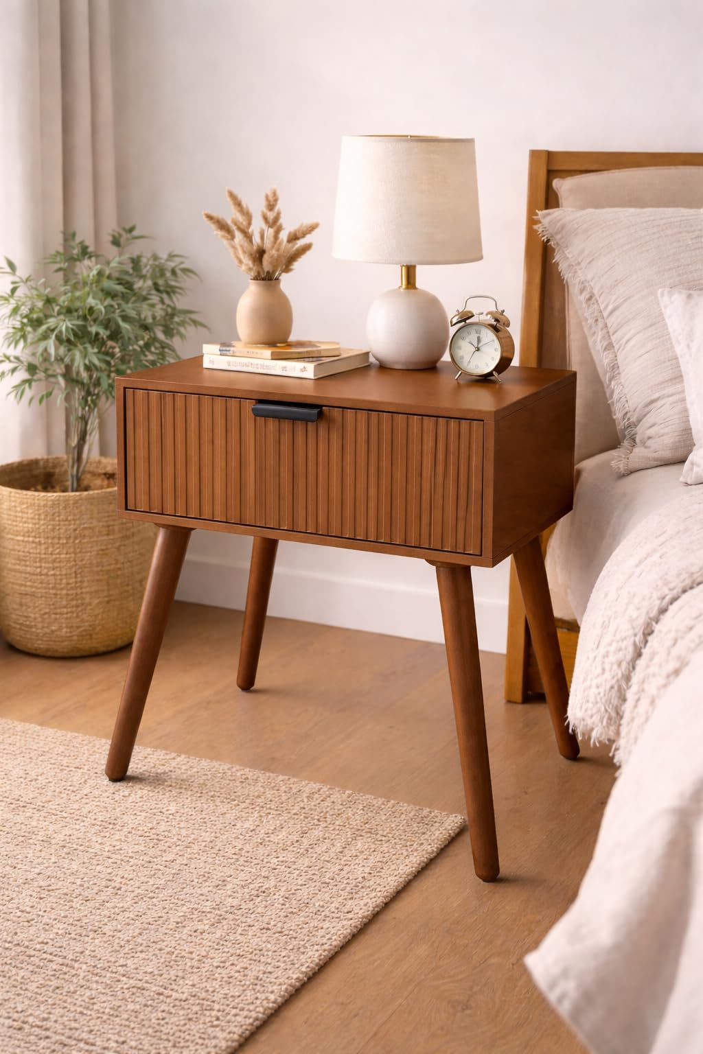 Bedroom Night Stand Table for Small Spaces Magazine Stand with Storage Engineered Wood with Drawer Storage, Easy Assembly Living & Bed Room Decor (Brown)-image-3