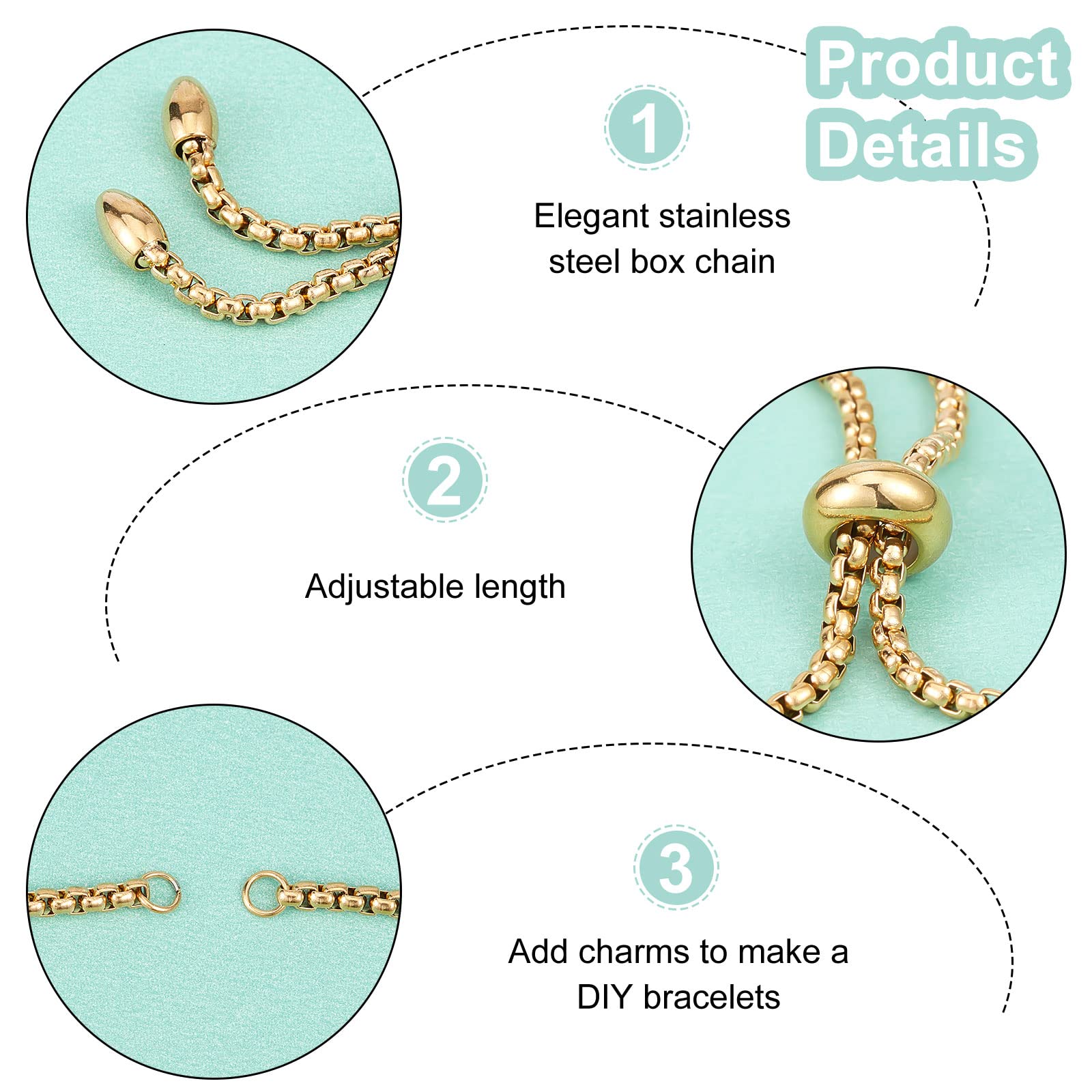 Chaîne Ajustable Dorée 10pcs – Fabrication De Bijoux, Acier Inoxydable