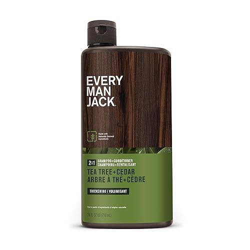 Every Man Jack Árbol de té 2 en 1 + champú de cedro + acondicionador - Espesa, limpia e hidrata el cabello con aceite de coco, aloe, árbol de té -