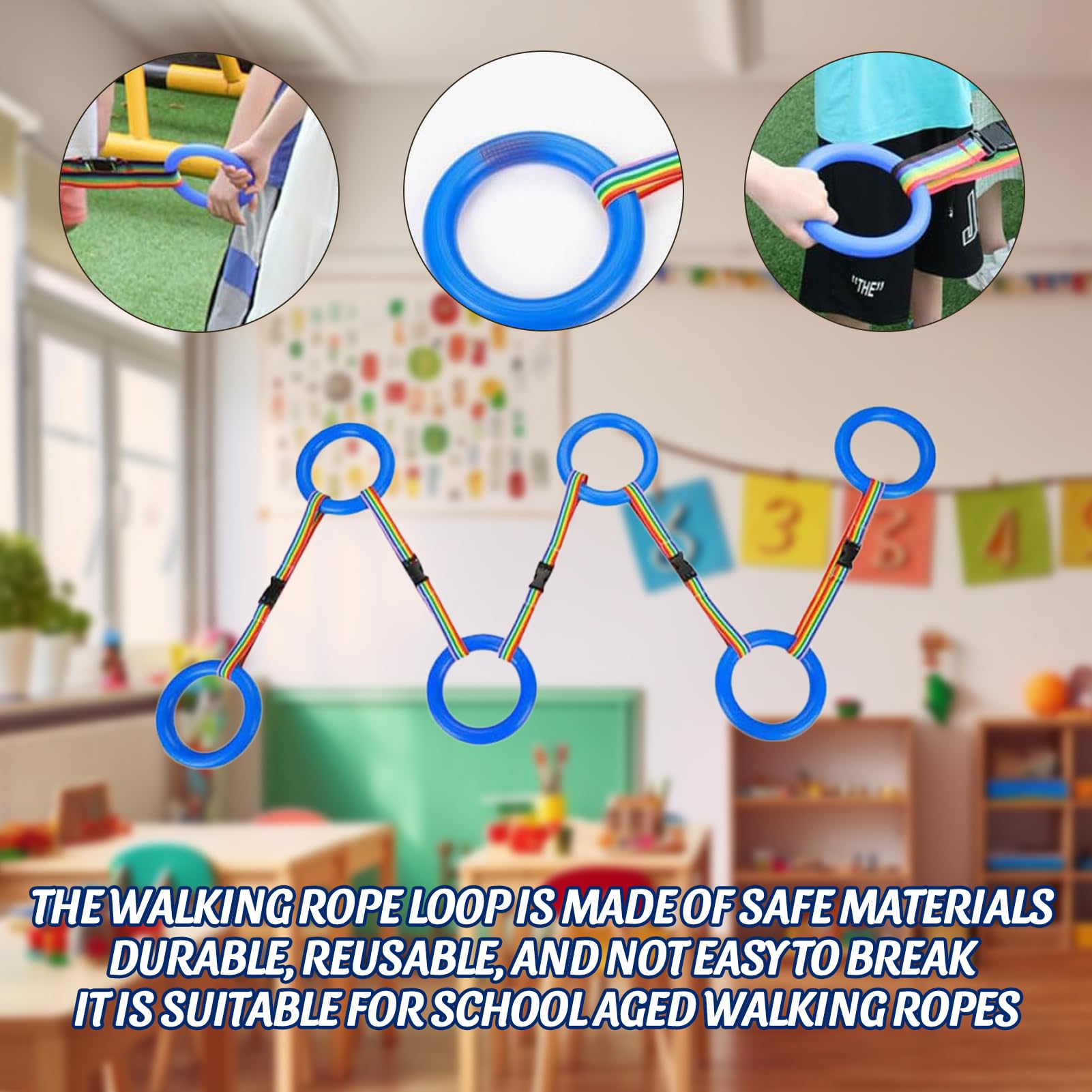 Child Safety Walking Rope with Handle, 6-Ring Boys and Leash for Daycare and Outdoor Play, Kindergarten Anti-Lost Traction Rope — view 3