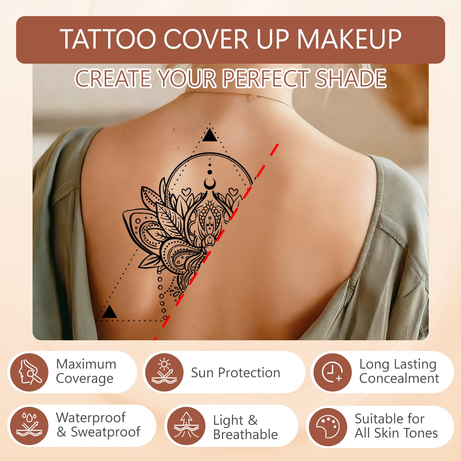 Tattoo Cover Up Makeup Waterproof, Sweatproof & Long-Lasting Tattoo Cover, 2 Colors Adjustable Makeup Concealer, Suitable for Bruise, Scars & Other Blemishes — view 6