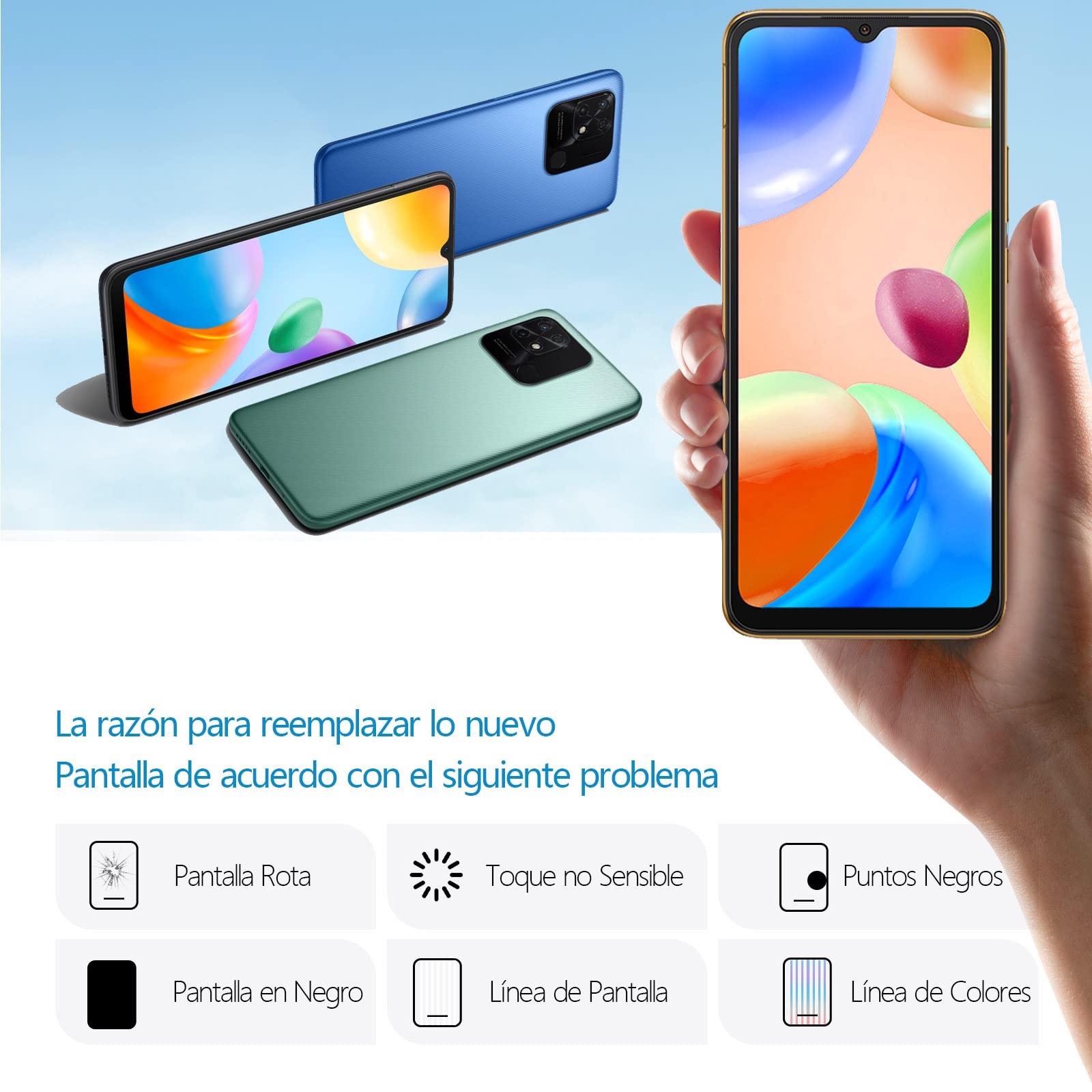 RongZy para Xiaomi Redmi 10C 220333QAG 220333QBI 220333QNY 220333QL LCD+Pantalla Táctil Digitalizador Asamblea Reemplazo +Reparación Herramientas(Negro con Marco)