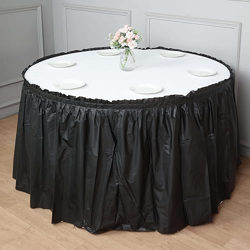 Miniatura 10 de Efavormart - Faldas de mesa de plástico a rayas, 14 pies y 10 mil de grosor, falda de mesa desechable a prueba de derrames, color blanco y negro