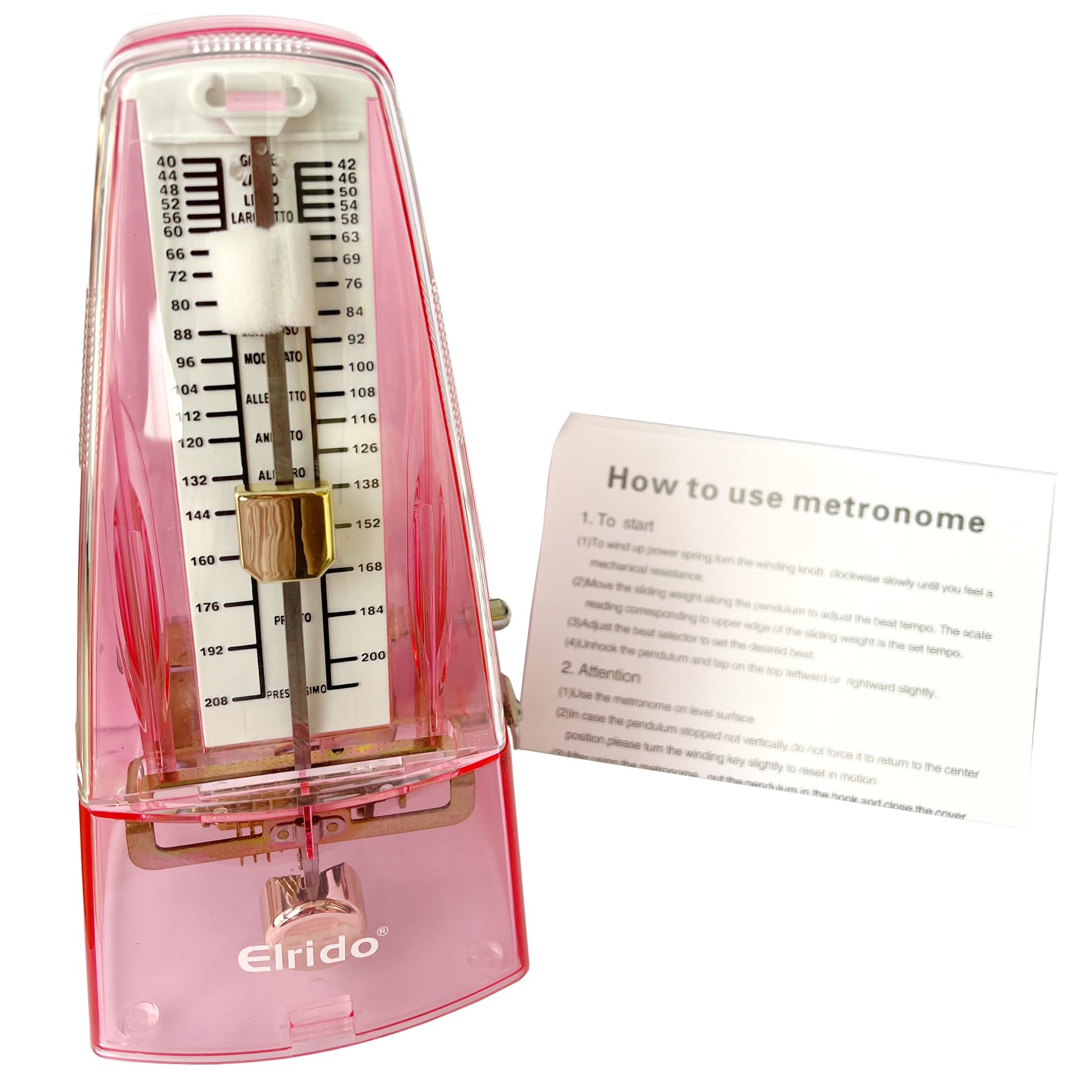 Elrido Mechanical Metronome,Traditional Metronome for Piano High Accuracy Tempo Range 40~208bpm for Musicians Metronome for Guitar Drums/Bass/Track Tempo and Beat Beginners