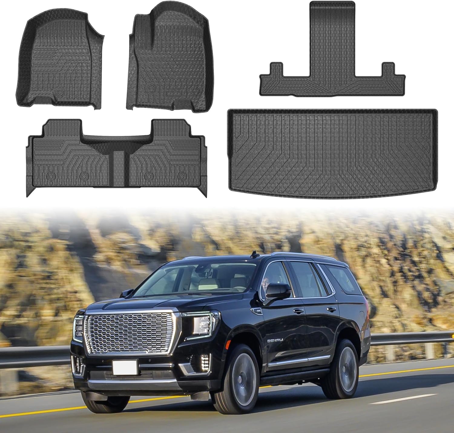 Mixsuper Floor Mats Cargo Liner for Chevy Tahoe GMC Yukon Cadillac Escalade 2021-2026 7 Seats Not for Yukon