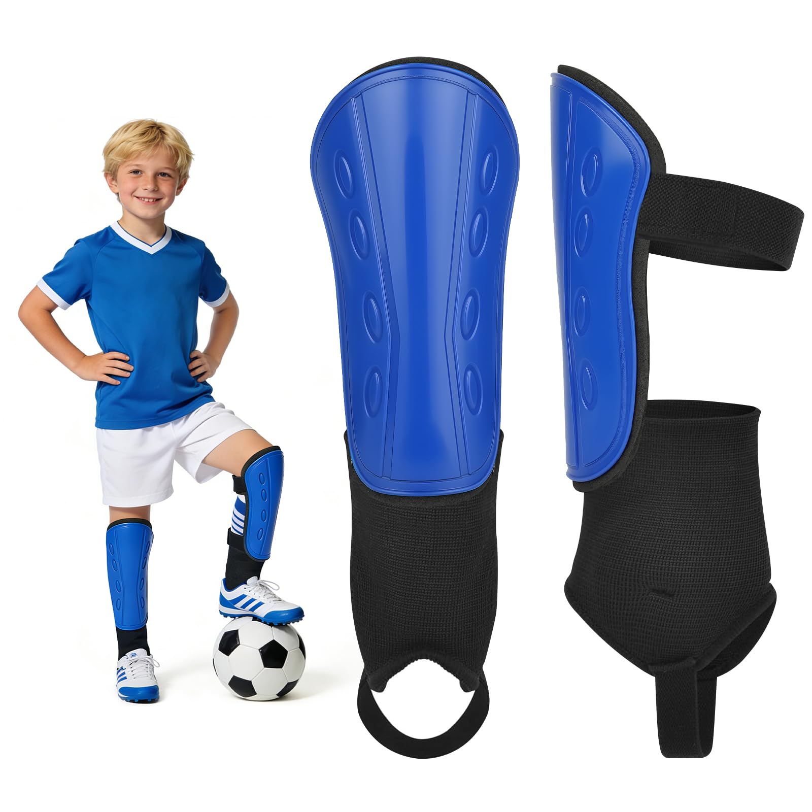 Beugo Football Shin Pads, Kids Football Shin Guards, Style A (Blue, S) — image 1