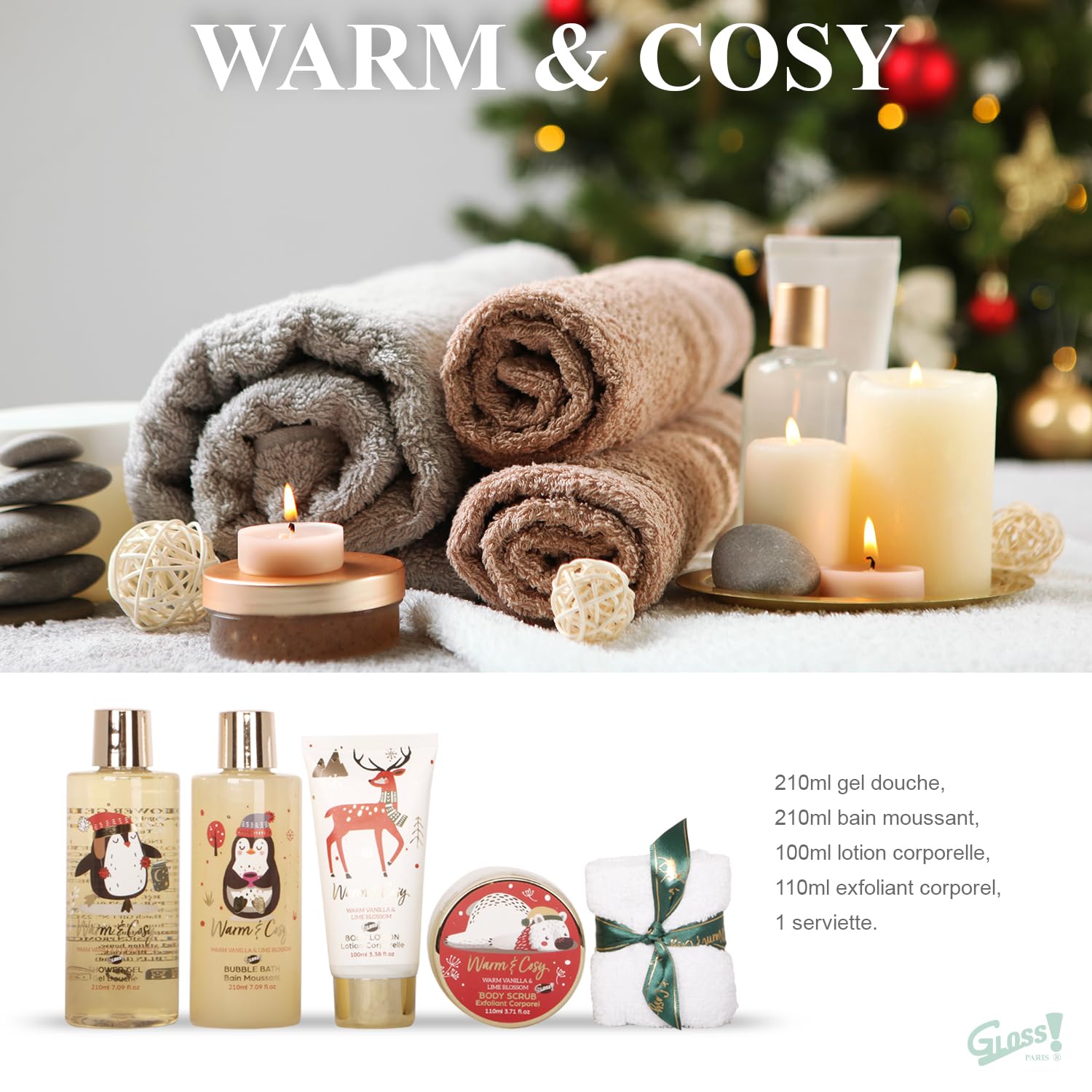 GLOSS ! Coffret Bain Warm & Cosy – Soin & Relaxation – Parfum Doux – Idée Cadeau Nature – Bois