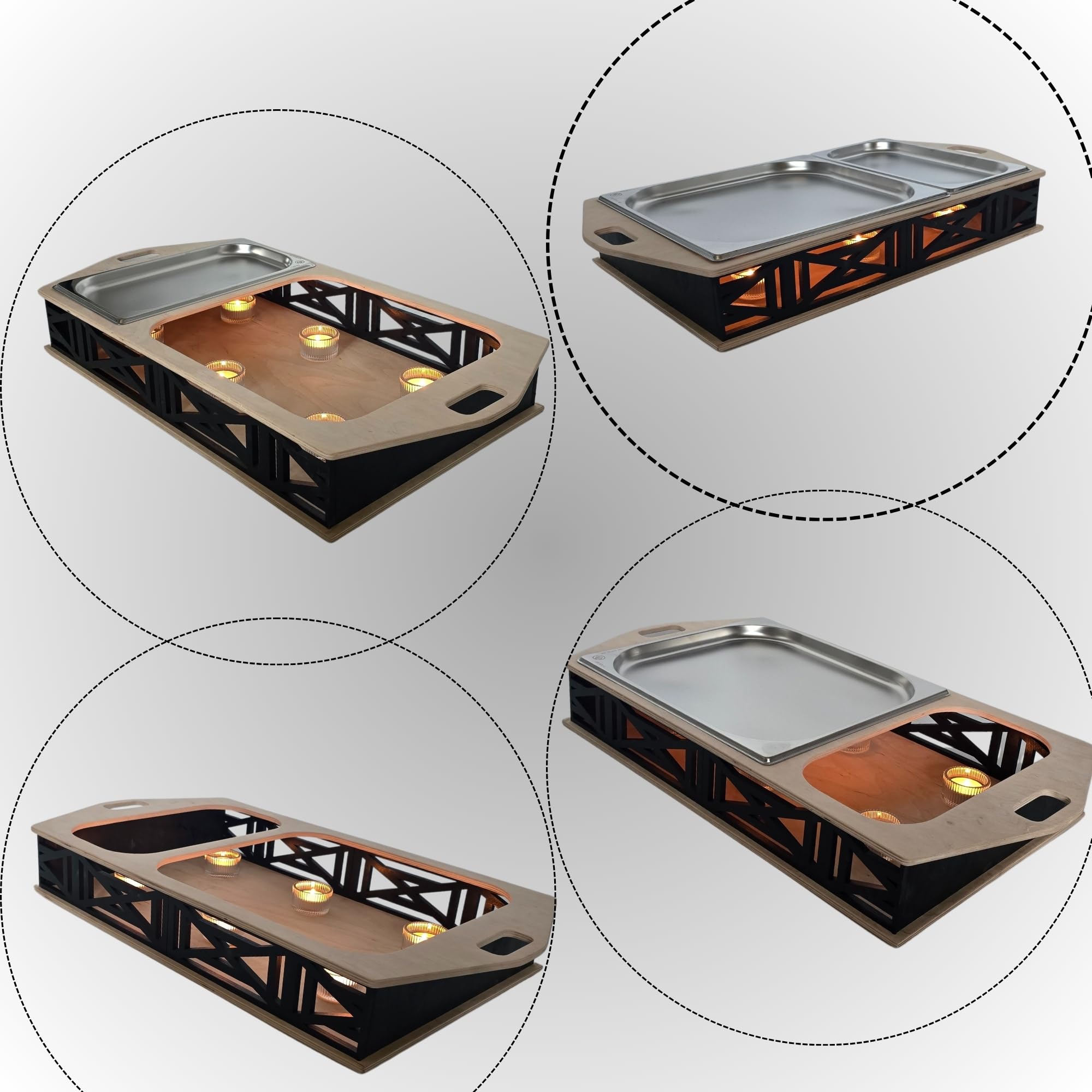 BBQ-Boards HeatBoard – Speisenwärmer für Grillabende | BBQ Servierplatte mit Edelstahlauflage & Teelichtfunktion | Warmhalteplatte für Fleisch & Beilagen | Grillzubehör mit Stil