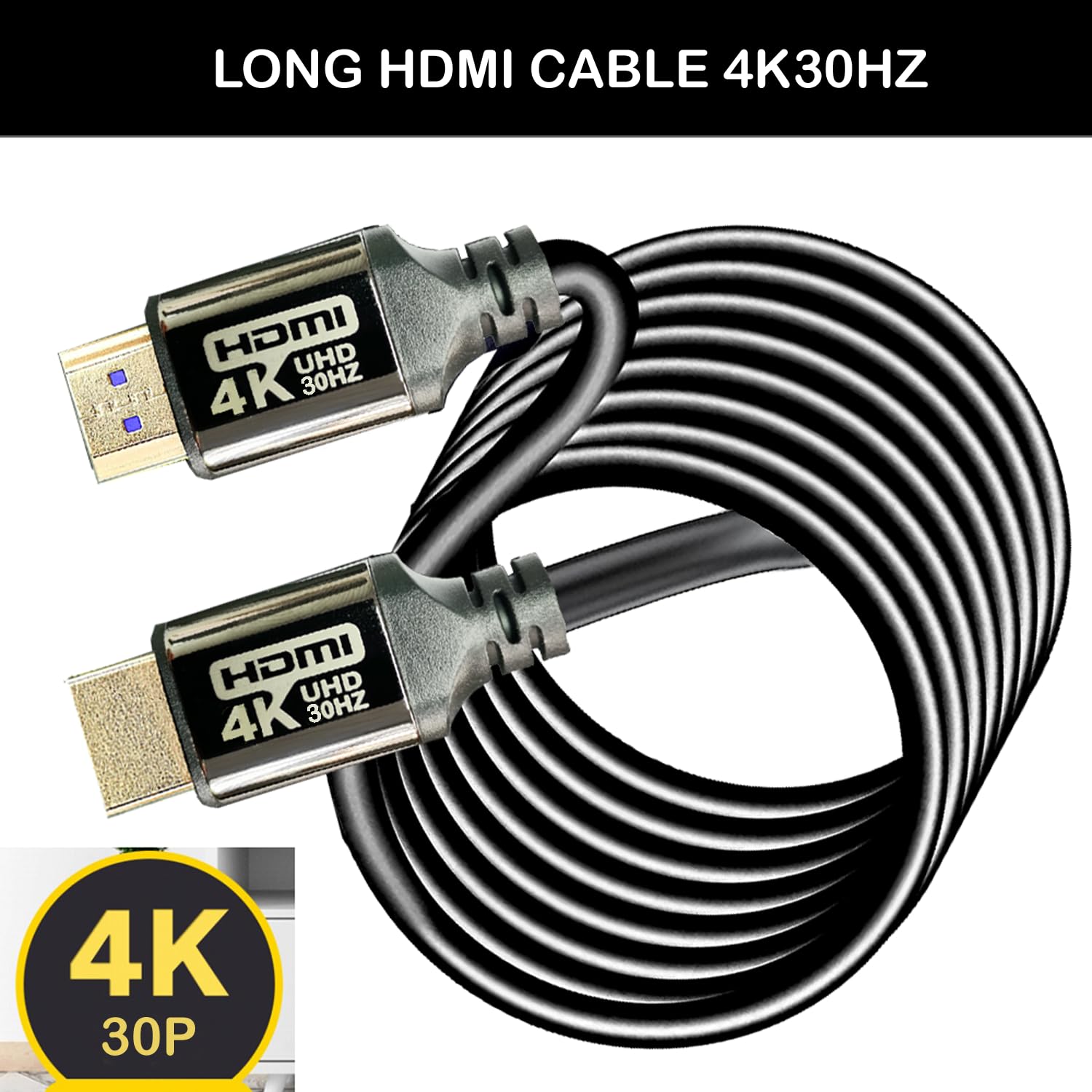 Cavo HDMI 4K da 30,5 m, cavi HDMI ad alta velocità (4K30HZ, 14,4 Gbps, 1080P), cavo Ethernet Audio Return Video HDMI 4K, connettori placcati oro ad altissima velocità, compatibile con Playstation Arc