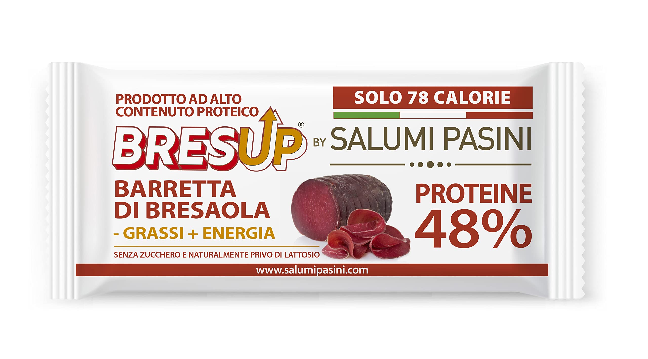 Bresup Barretta Proteica | Barretta di Bresaola ad Alto Contenuto Proteico | Senza Zuccheri | Solo 78 Kcal | Pochi Carboidrati | Confezione da 10 pezzi x 35 gr