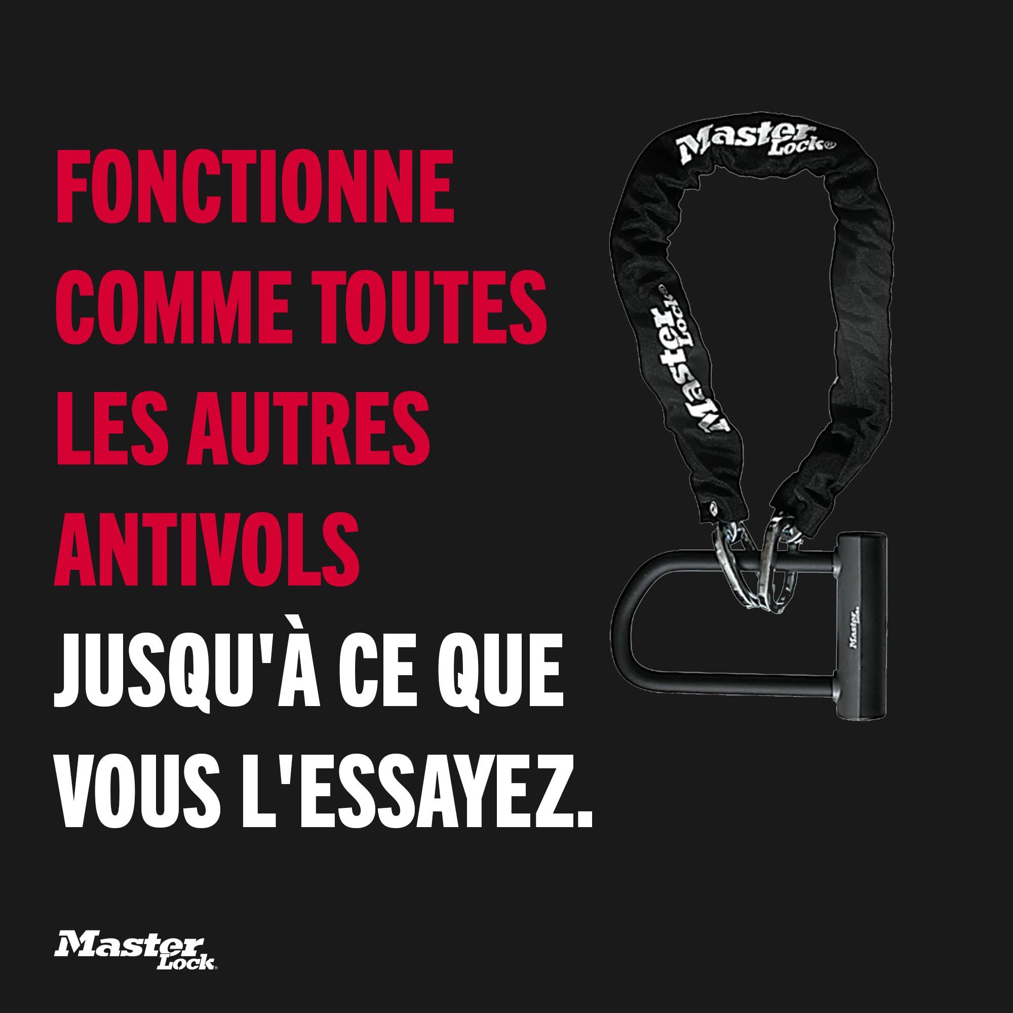 Master Lock 8376EURDPRO Antivol à chaîne pour vélo certifié haute résistance avec mini antivol en U à clé, homologué par la police, 220 x 75 mm, noir
